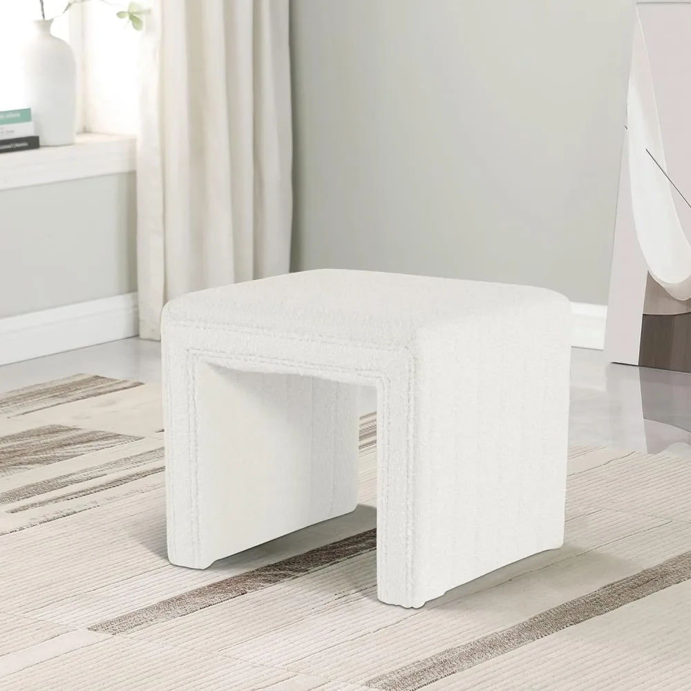 Ottomans Modern Tufted Ottoman Stool Home for Living Room & Bedroom - Cream Boucle Footstool