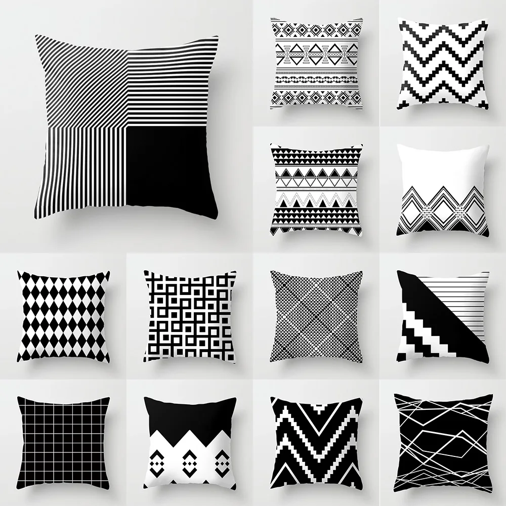 Modern Nordic minimalist black and white geometric printed pattern cushion cover for home living room sofa decorative pillowcase