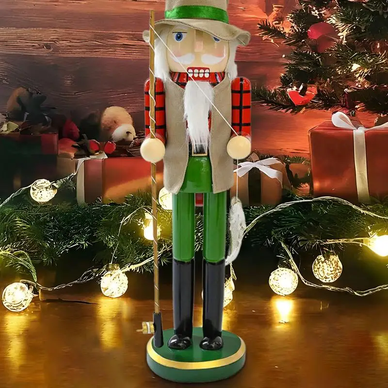 Nutcracker Figurine 14.96inch Christmas Decorative Fisherman Ornament Christmas Wood Fisherman With Fishing Rod And Fish In Hand