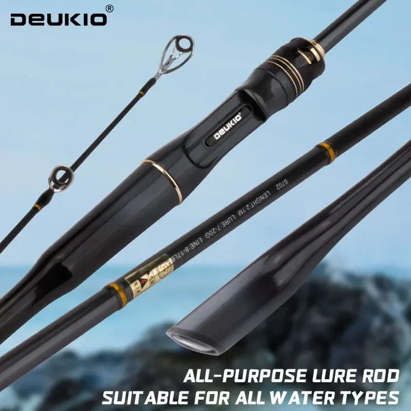 DEUKIO 2-teilige Spinnrute, ultraleichte Kohlefaser, schnelle Aktion, Inshore-Bassrute mit Führungsringen, für Salzwasser, Süßwasser, Reisen