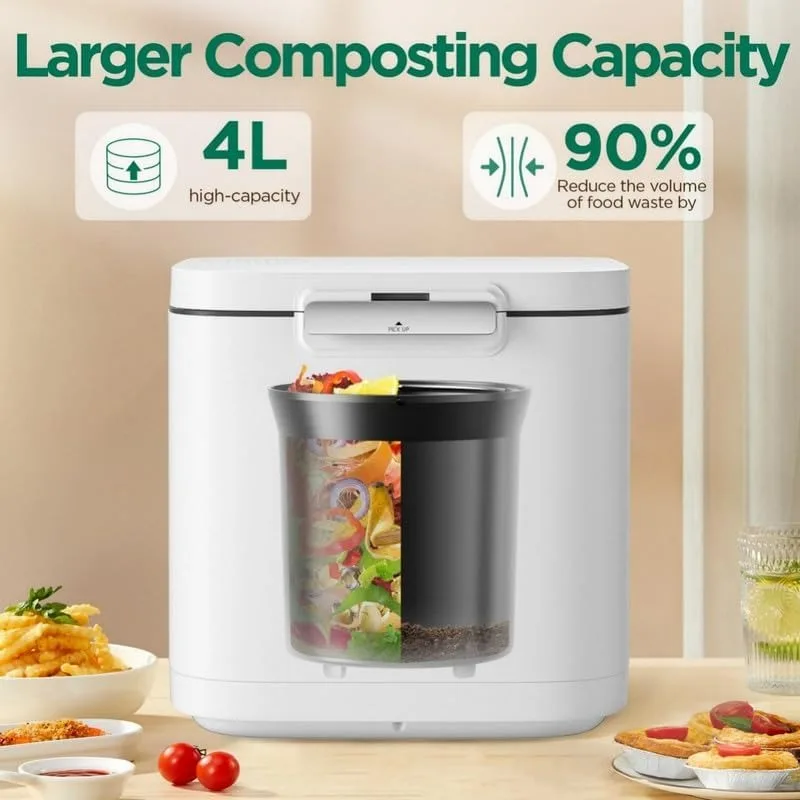 4L Electric Composter for Kitchen, Odorless/Auto-Cleaning/ 3 Modes/Intelligent LED Display