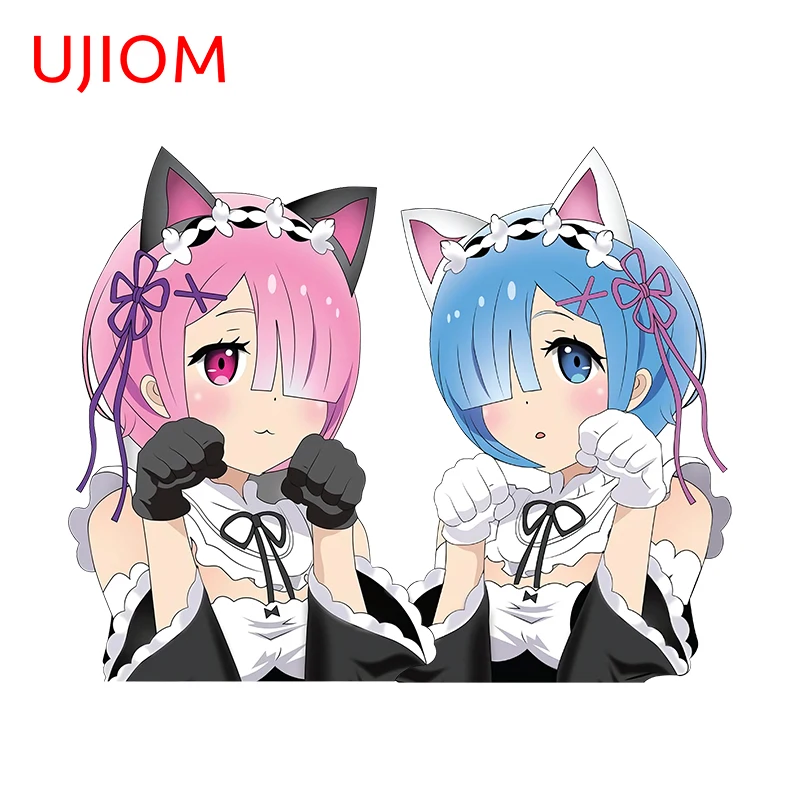 UJIOM Rem Ram Cat Ears Maid Uniform Wall Sticker Anime Pretty Exquisite Attractive Sunscreen Decal Wardrobe Vestibulec Decor