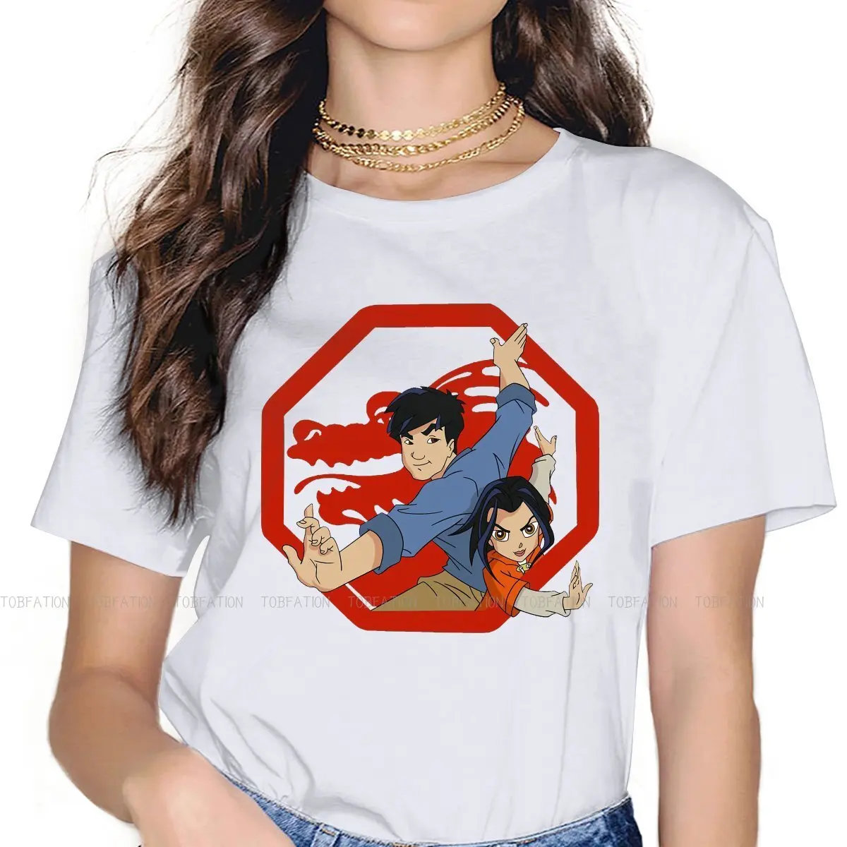 Jackie Chan Adventures O Neck TShirt Jackie Chan Adventures American Pure Cotton Basic T Shirt Woman Clothes Individuality