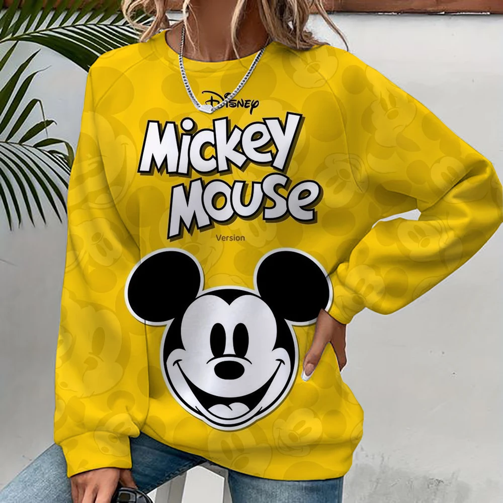 Long Sleeve Sweatshirts Disney Mickey Mouse O Neck Y2k Clothes Pullovers Autumn Women Clothing 3D Print Leisure Winter S-3XL New