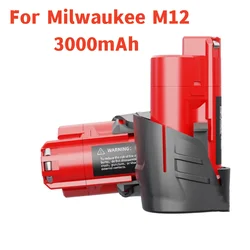 Batería piezas M12 para Milwaukee, repuesto de iones de litio de 3000mAh, para Milwaukee XC 48-11-2410 48-11-2420, 48-11-2411, herramientas eléctricas, 2 uds.