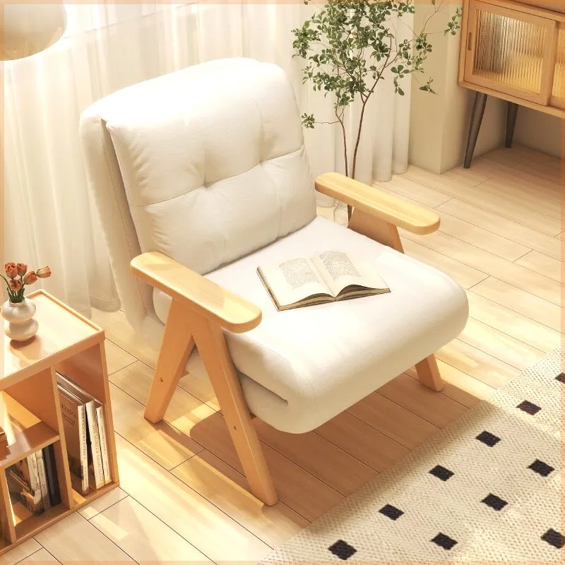 Sillón Reclinable de Diseño, Silla de Descanso Individual de Lujo Clásica para Dormitorio, Sillón Ergonómico de Madera Blanca para el Hogar