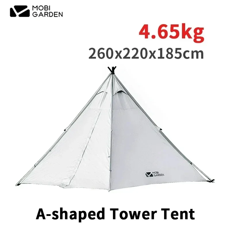 

MOBI GARDEN Camping A Shaped Tower Tent Pyramid Double Layer Tent Outdoor Black Coating With Double Door Travel 1-2Person UV40+