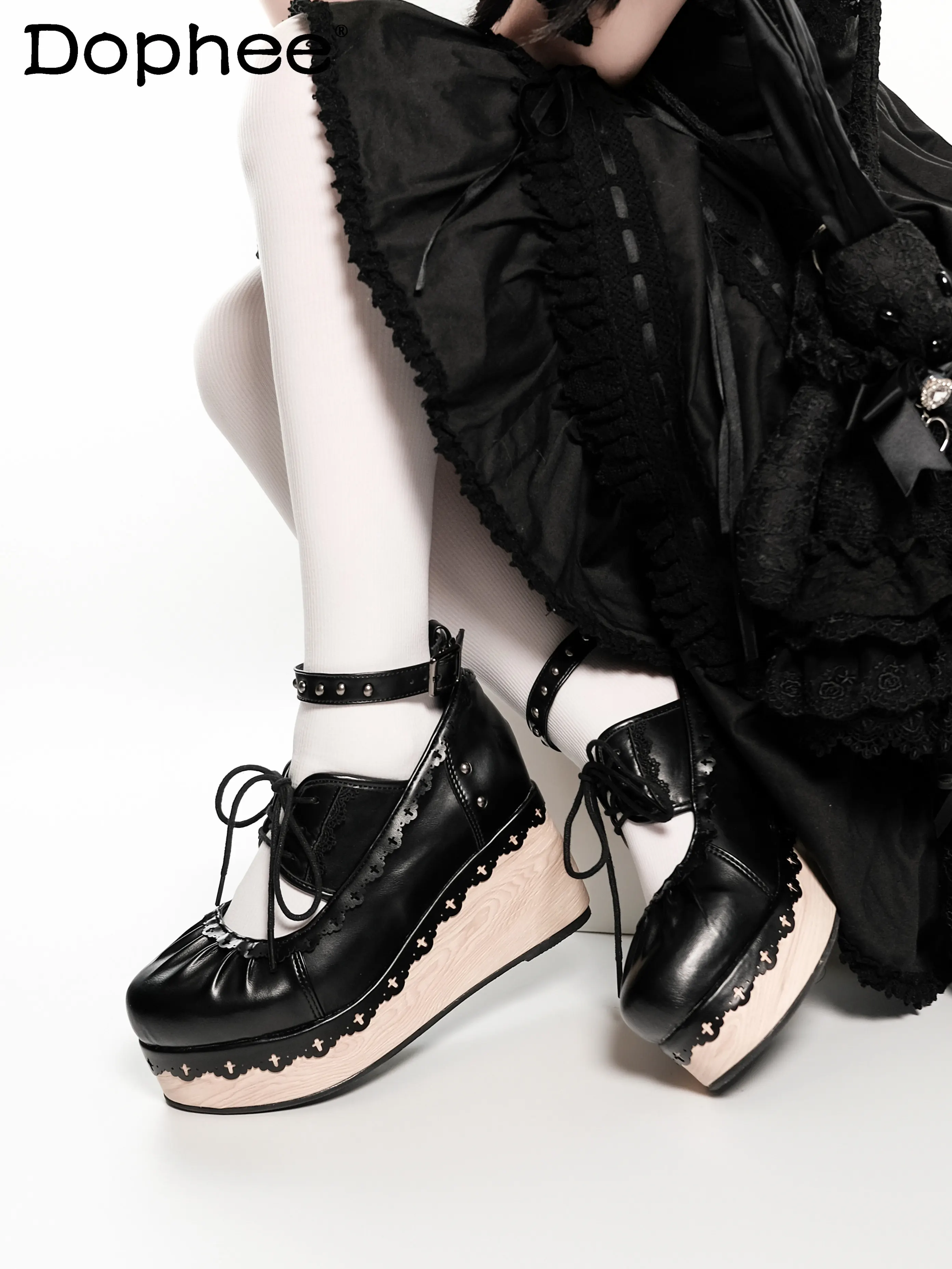 

Japanese Mine Mass-produced Gothic Black Platform Shoes New 2026 Spring Autumn Women's Gothic Punk Cos Wood Heel High Heel Pumps
