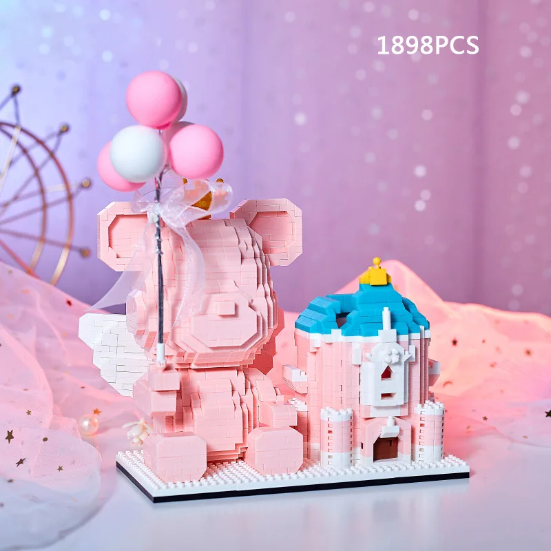 Lovely Cartoon Animal Pen Container Figures Micro Diamond Block Castle Bag Building Brick Angel Bear Luxury Brand Nanobricks Toy