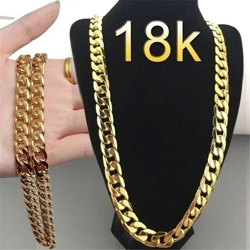 

Special offer 18K gold Necklaces 925 Stamp Silver color Classic 8MM sideways chain for Men woman fine Jewelrys Wedding party