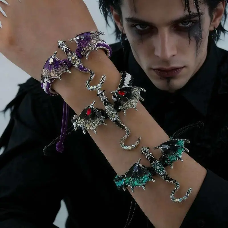 2026 Goth Flying Dragon Bracelets Man Woman Punk Gothic Adjustable Braided Rope Cuff Bangle Bracelet Creative Gifts