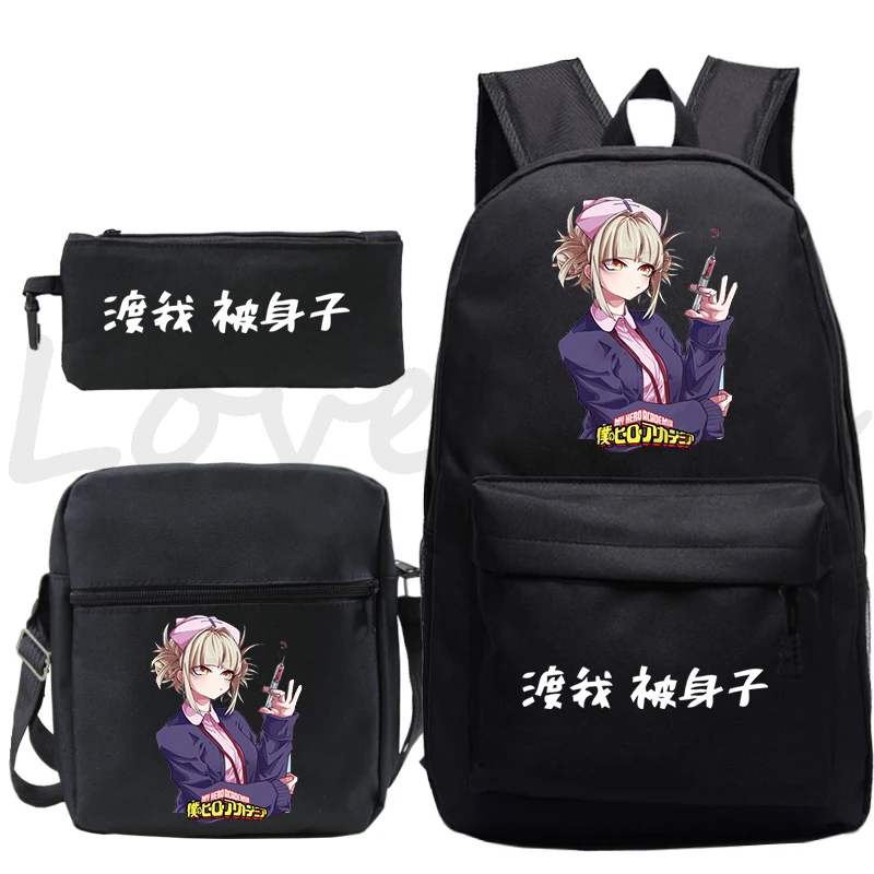 Anime My Hero Academia Himiko Toga plecaki 3 sztuk/zestaw chłopcy/dziewczęta Kawaii torby szkolne Cartoon Bookbag plecak Manga dla dzieci