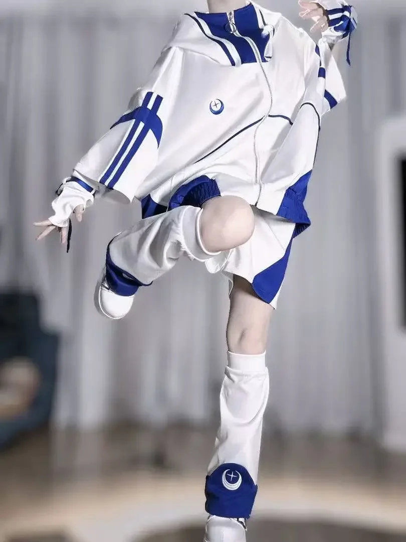 

2026 New Anime Japanese Style Cosplay Costume Standing Collar Sportswear Short Pants Leggings Set Halloween Street Suit