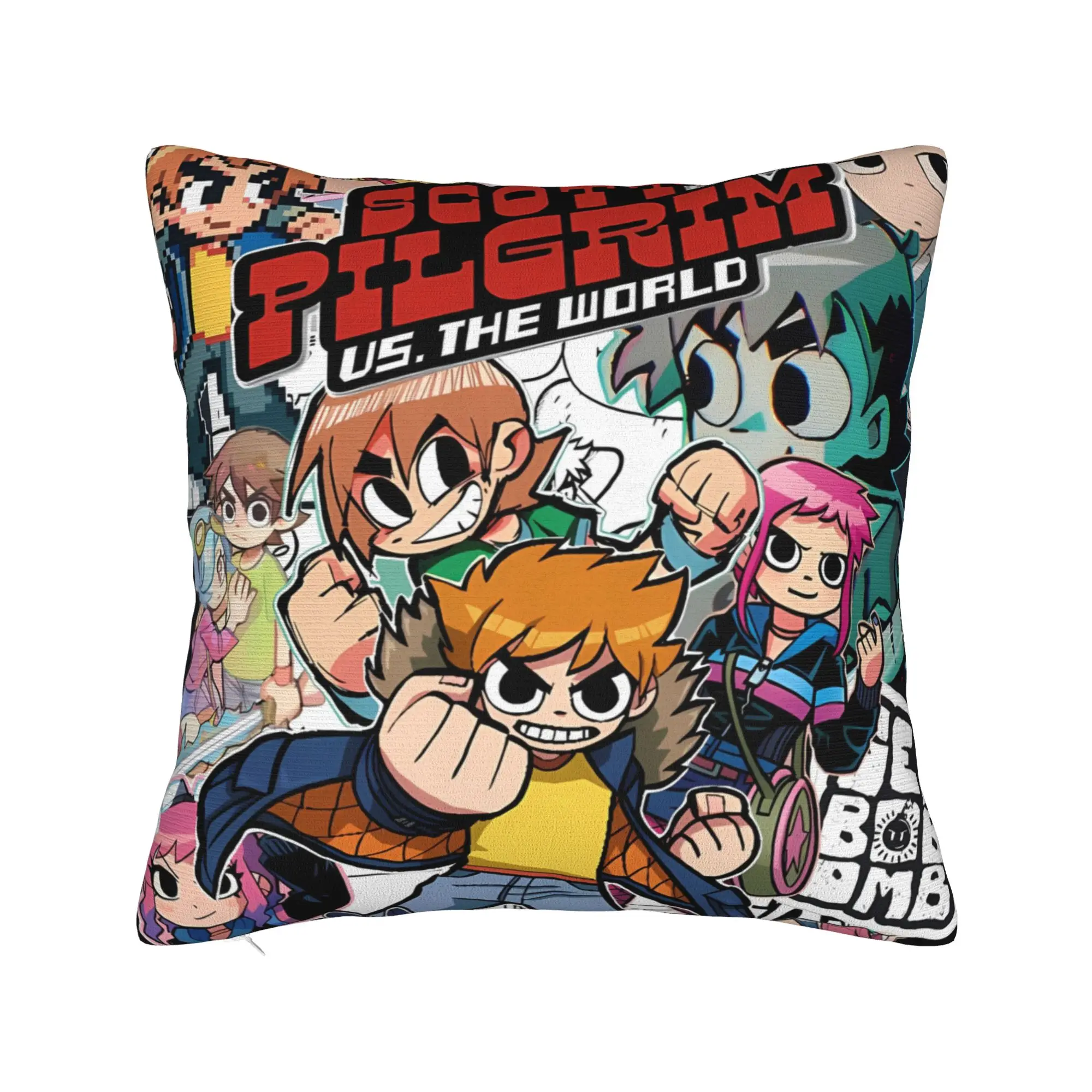 Scott Pilgrim Comic Collage Pillow Case  Graphic Pillow Cover For Sofa Bedroom Home Decor Kawaii Cushion Cover