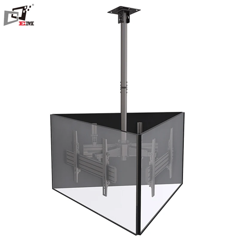 Triple Ceiling LED TV Wall Mount for 32 to 65 Inch Screens Center Mounted Height Adjustable TV Bracket for Commercial Display