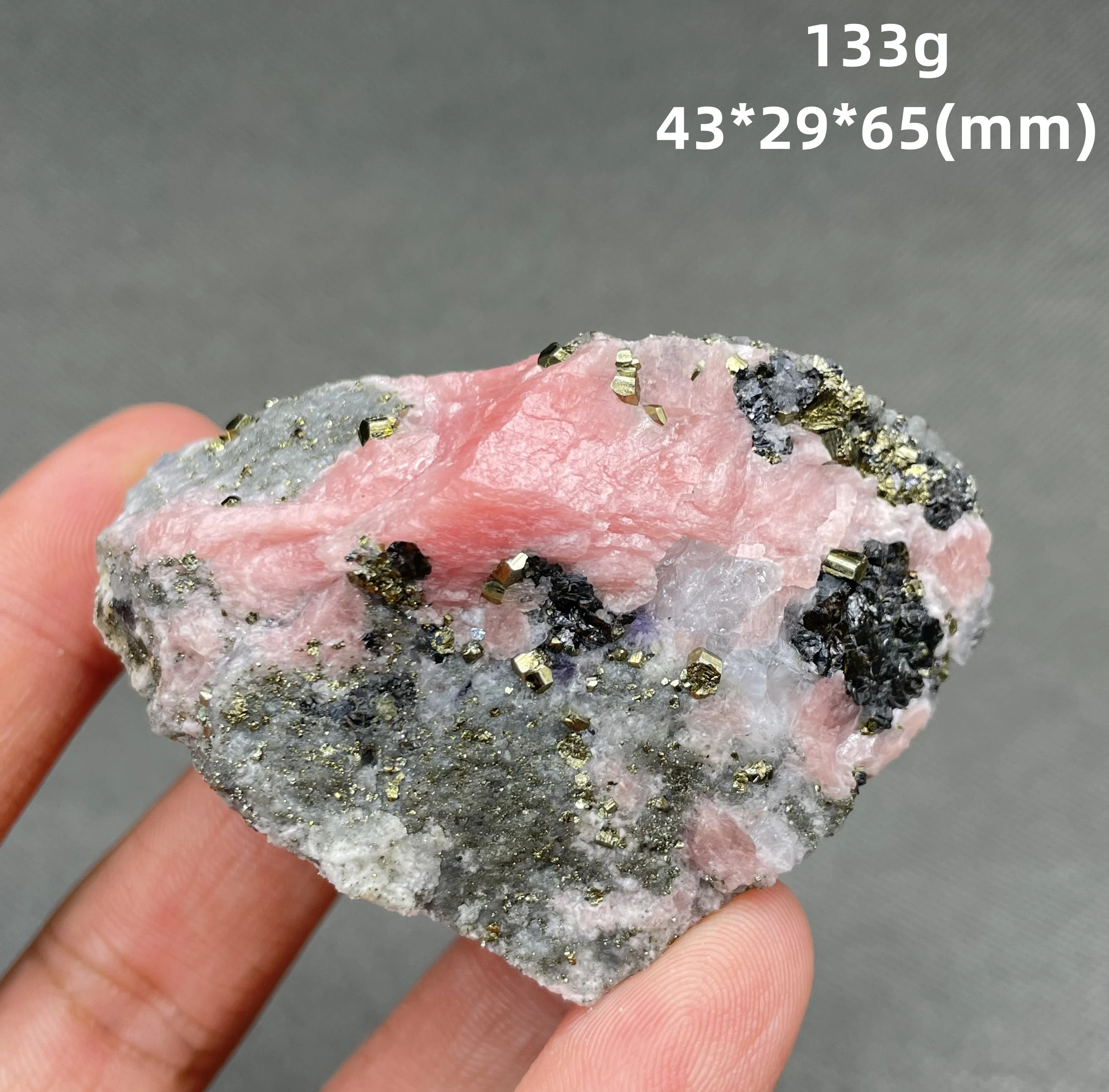 BEST! 133g rare Natural pink rhodochrosite and Pyrite and galena symbiosis mineral specimen crystal Stones and crystals