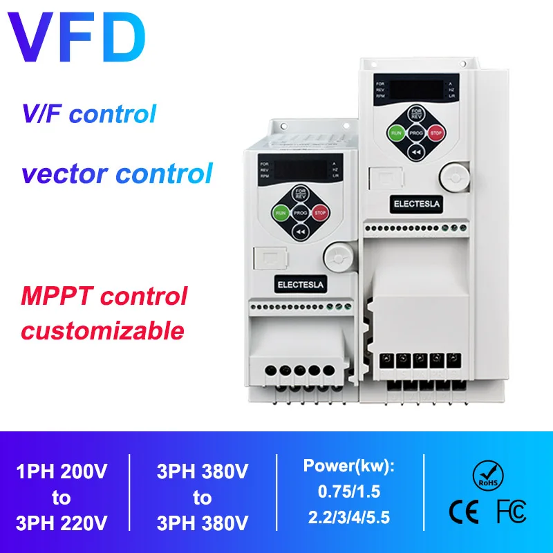 220V frequency inverter VFD 3-phase input 3-phase output 380V 0.75/1.5/2.2KW VFD