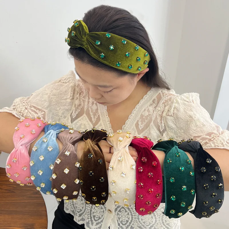 

European and American Christmas Pearl Red Green Inlaid Diamond Headband for Women Simple Versatile Trendy Hair Accessory