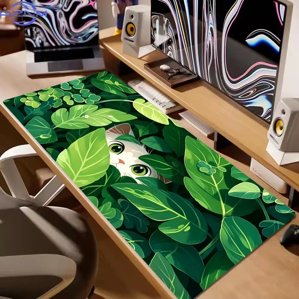 Black Cat in Bloom Large Mouse Pad XXL Desk Mat Gaming Mats Office Stitched Edge Keyboard Rug Extended Computer Long Mouse Pads