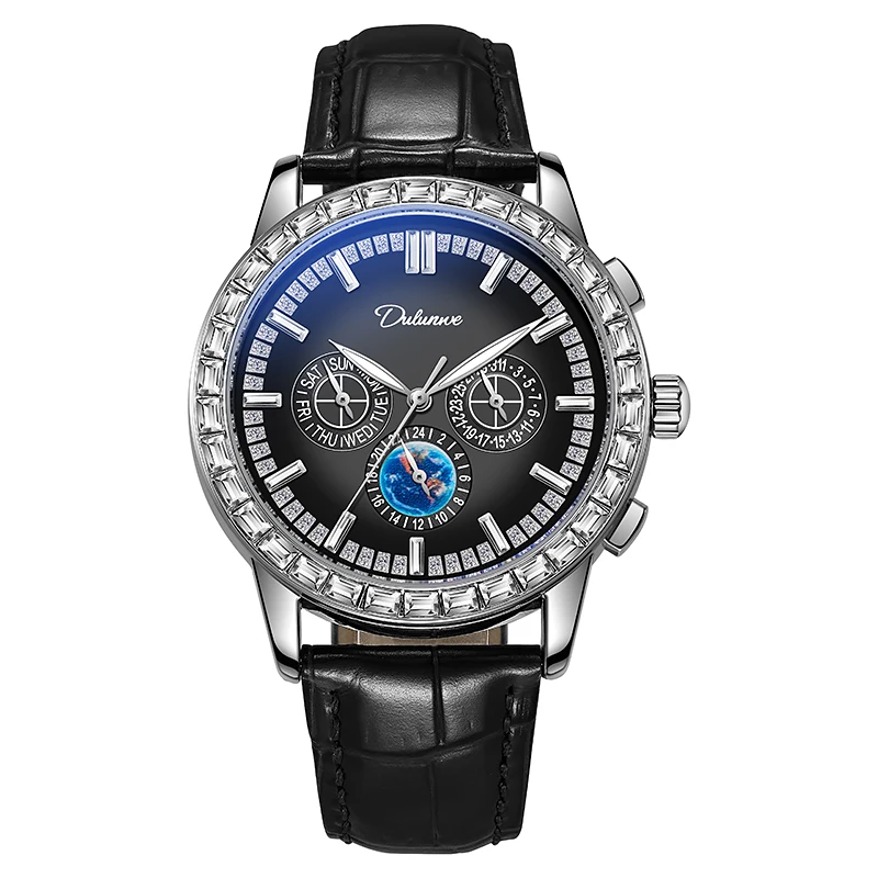 Dulunwe ساعة ميكانيكية مستديرة فاخرة التقويم أسبوع 24 ساعة نظام مضيئة مؤشر مقاوم للماء ساعة رجالي Montre Homme Reloj