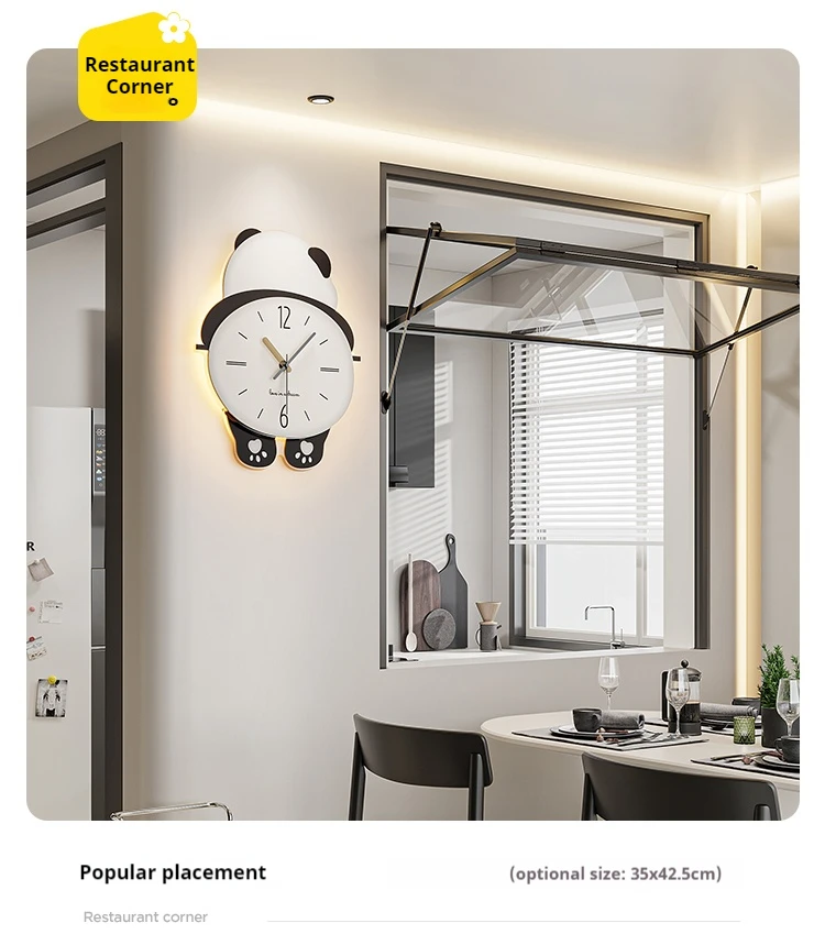 

(With Light) Panda Silent Swinging Wall Clock Creative Living Room Decorative Clock Simple Modern Home Decoration