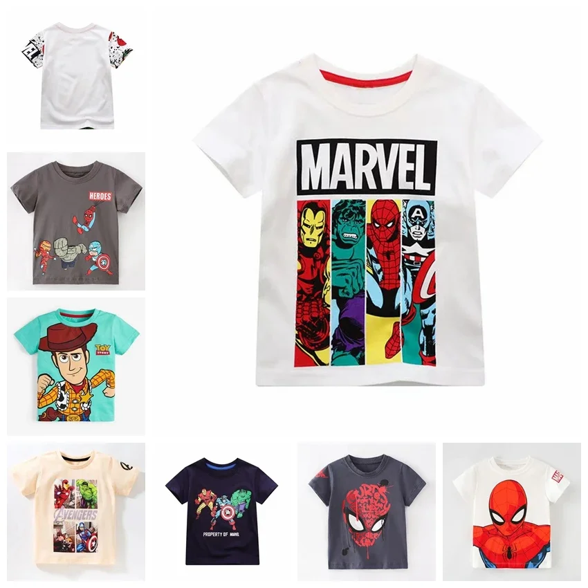 Summer Cartoon Avengers Spiderman Toy Story Print Baby Boys Short Sleeve T Shirt Kids Girls Cotton Clothes Children Tops Tees