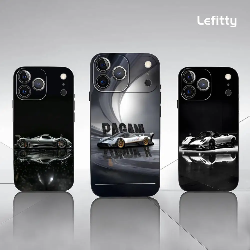クラシックラグジュアリーP-P-Pagani iPhoneケース iPhone 17 16 15 14 13 12 11 Pro Max Plus Mini対応 ブラックフロストソフトシェルケース