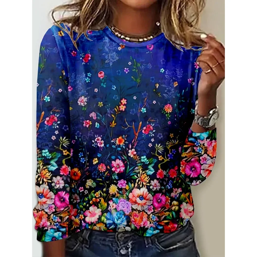 Fashions Tie-Dye Coloured Women's Long Sleeve Tshirt Clothing O-Neck In Autumn Tops Flowers Print T-Shirts 2024 Hot New Arrivals