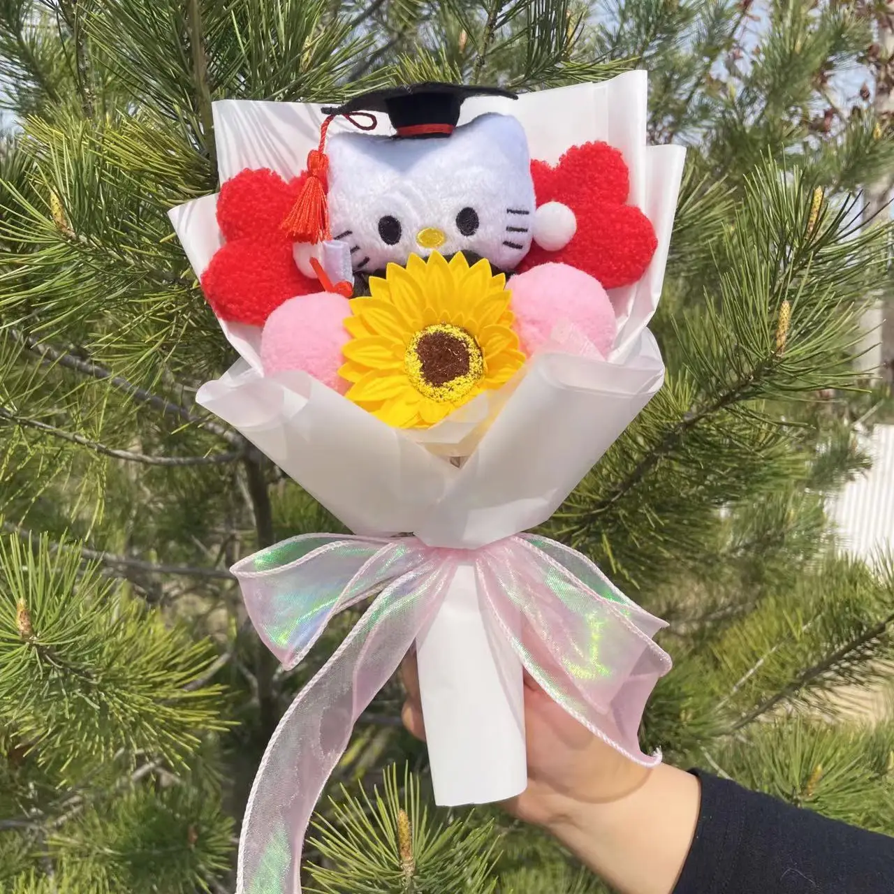 Cartoon Plush Doll Bouquet, Minha melodia, Kuromi, Cinnamoroll, Kt Cat, Criativos, Flor, Amado, Natal, Graduação, Presente de aniversário