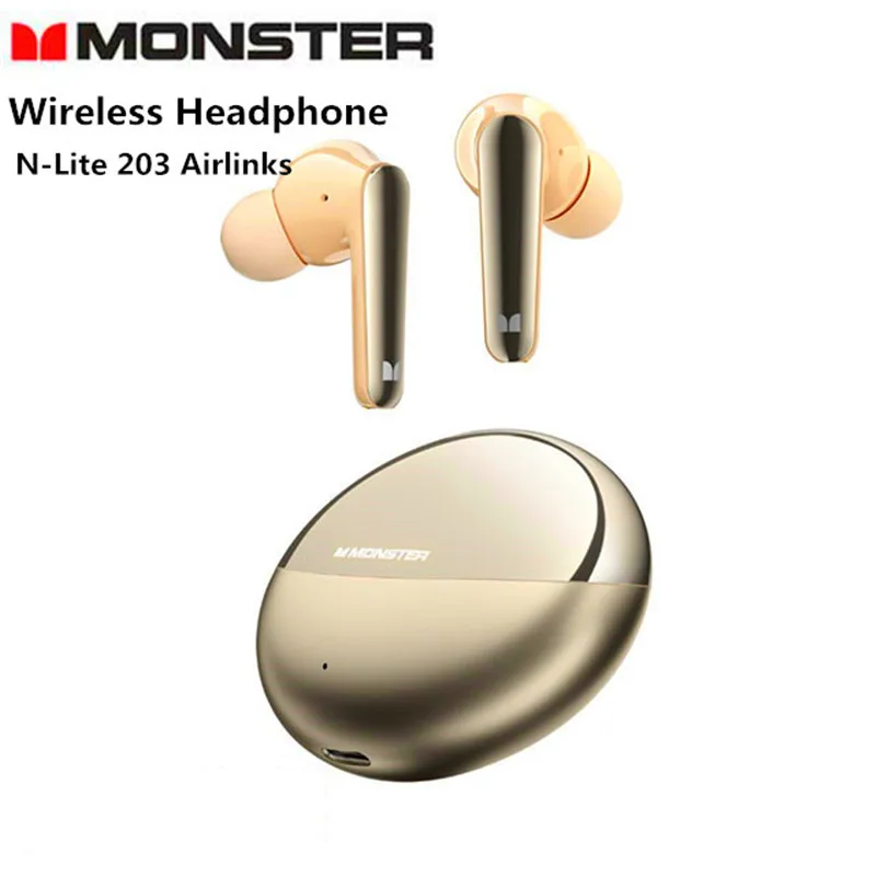 

Monster N-Lite 203 AirLinks TWS Wireless Bluetooth 5.3 Earphone Waterproof Sports Headset With Mic HIFI Sound Noise Earbuds