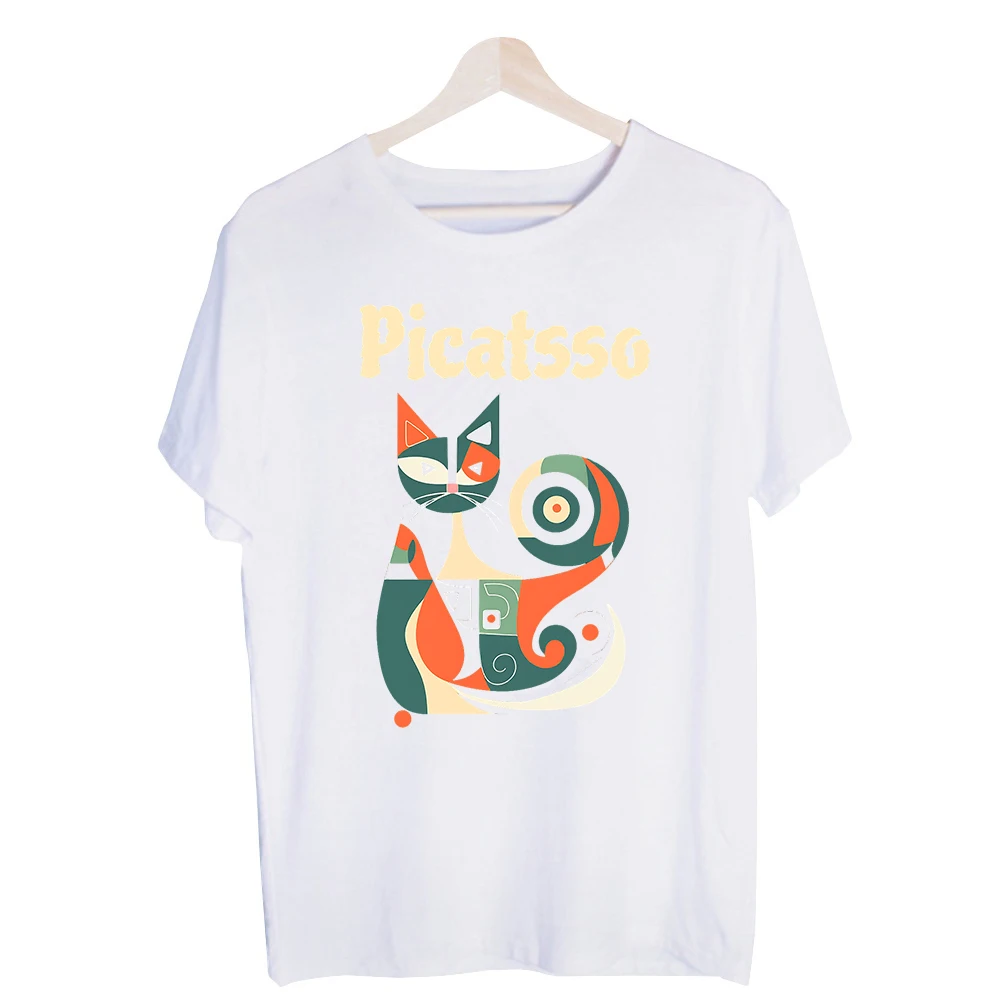 Men's Abstract Cat Graphic Tee, Short Sleeve Crew Neck T-Shirt with Artistic Print for Casual Daily Wear