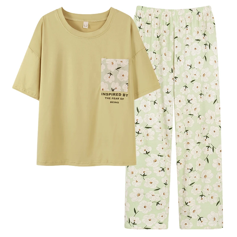 

High Quality Summer Women Pajamas Set Modal Pijama Short Tops+Long Pants Two Pieces Set M-4XL Womens Pyjamas Female Nightwear