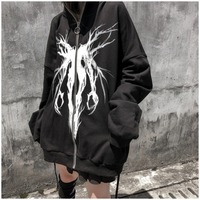 Hoodies Anime Loose Women's Sweatshirt 2025 Printing Zipper Men's Hooded O-Neck Female Jacket Zip Up Hoody Hoodie Black Y2K Top