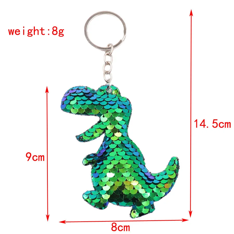 Colorful Sparkling Glitter Dinosaur Keychain Reflective Double-Sided Fish Scale Key Chain Ladies' Handbag Pendant Wholesale