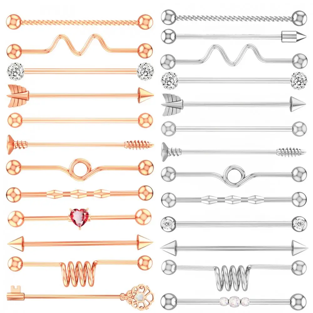 14G Chirurgische Stahl Industrie Hantel für Frauen Männer Herz Knorpel Helix Ohrring Stud Body Schmuck Piercing Oreja Ring 38mm 1PC