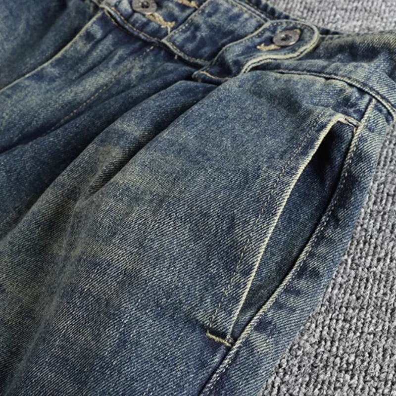 Vintage الجينز الأزرق غسلها البضائع للرجال ، أرجل واسعة ، مستوحاة #4