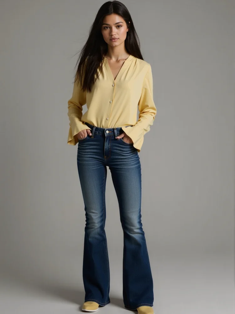 Women's Fashion Skin-friendly Shirt Blouse Breathable Long Sleeve V-neck Versatile Top Pure Color All-Matching Female Clothing