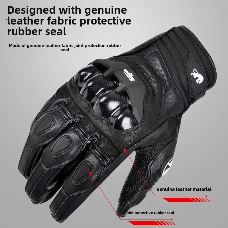 Black Racing Motorcycle Gloves Genuine Leather Motorbike White Road Riding Team Gloves Summer Winter Wearable Furygan AFS 18