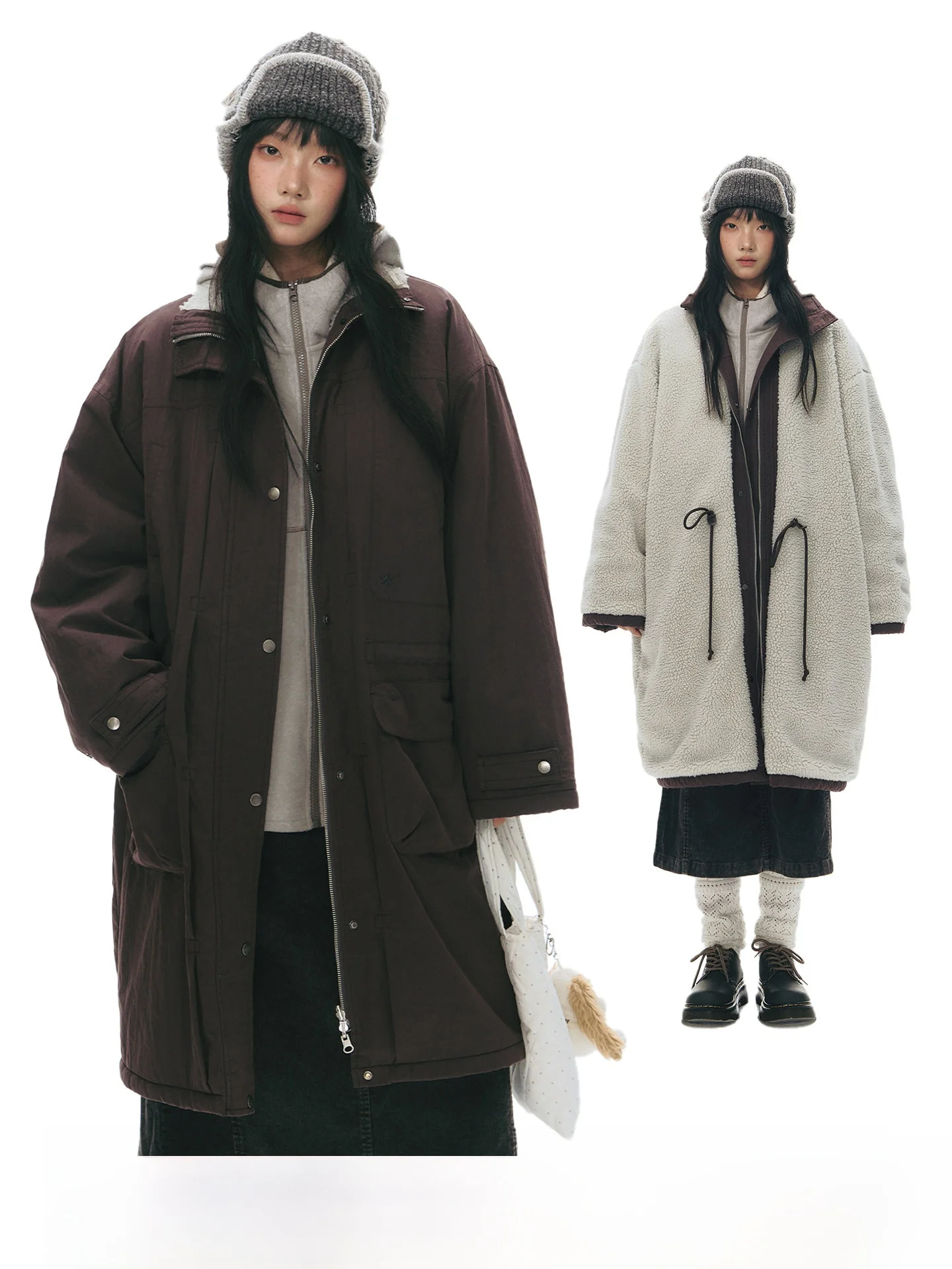

NAPSNAPS Original Double-Sided Lamb Cotton Jacket Women's Winter New Style Warm Stand Collar Mid-Length Parka Coat