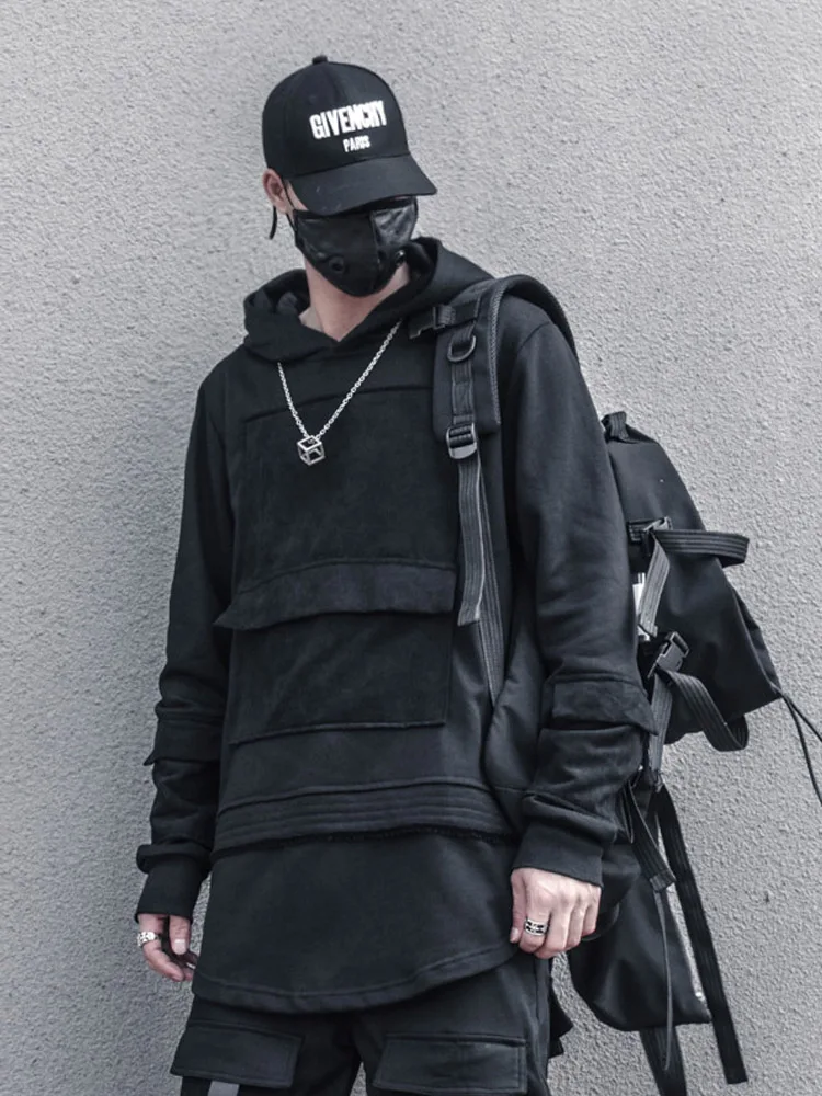 Loose Fit Men's Hoodie Street Style Hip Hop Patchwork Base Layer Shirt Dance Youth Trend Shoulder Sleeve Spring Autumn Unisex