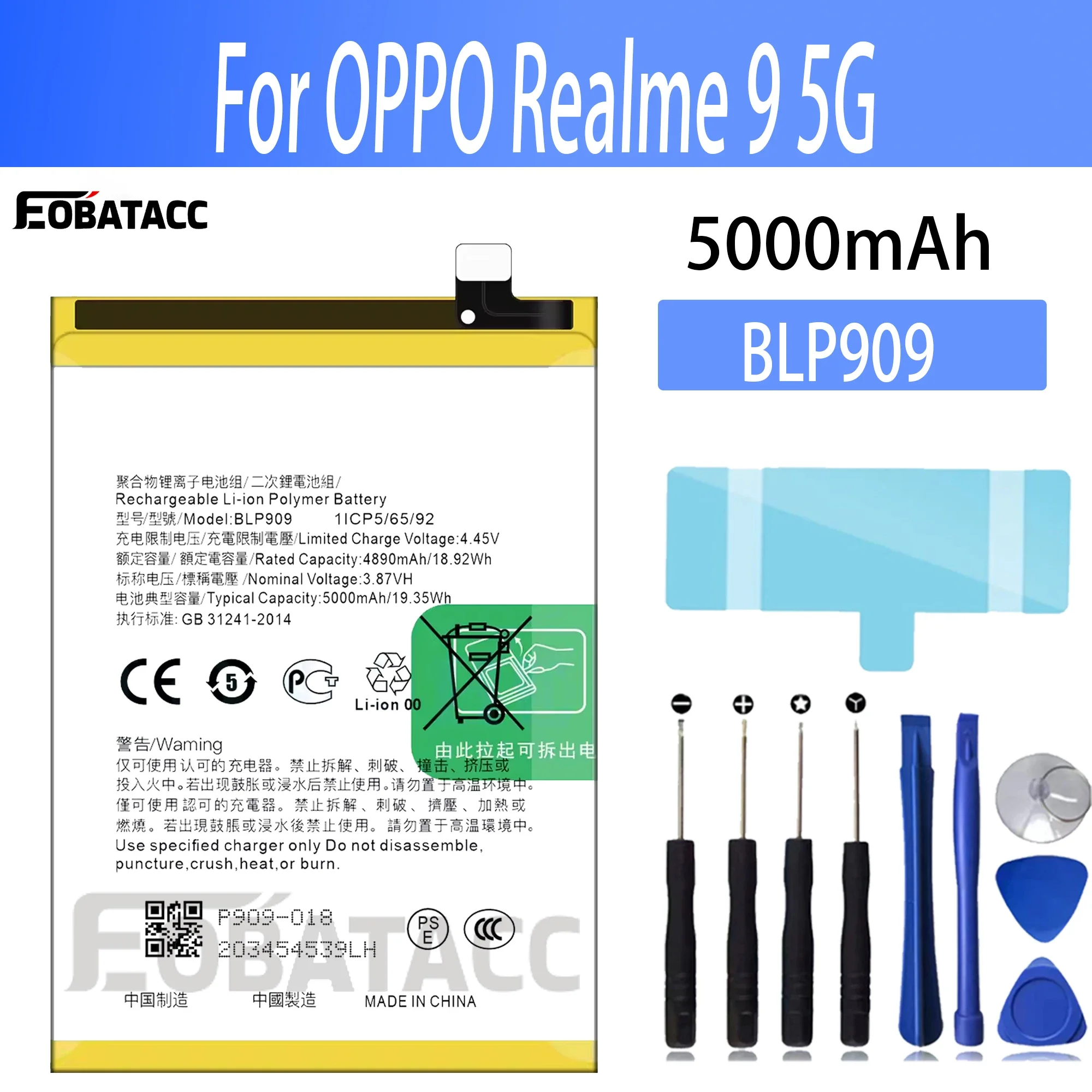 

100% New Original Battery BLP909 For OPPO Realme 9 5G Battery + Free Tools