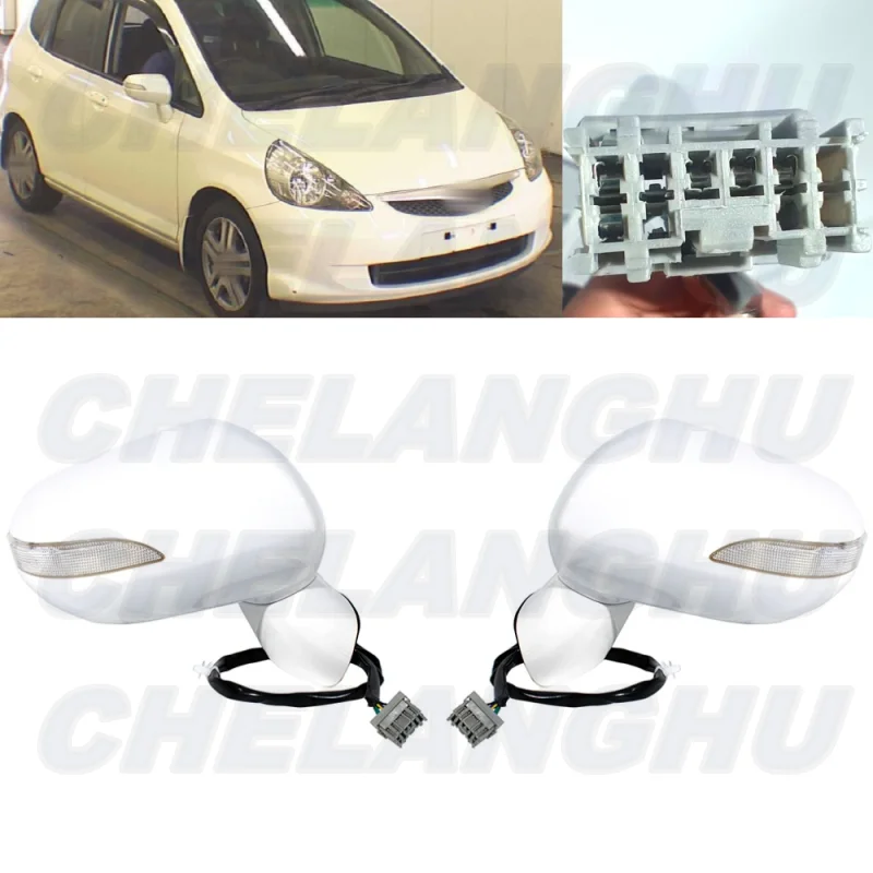 

For Honda Fit /Jazz GD1/GD3 2005 2006 2007 2008 1 Pair 5 Pins White Painted Power Adjust Turn Light Mirror Assembly