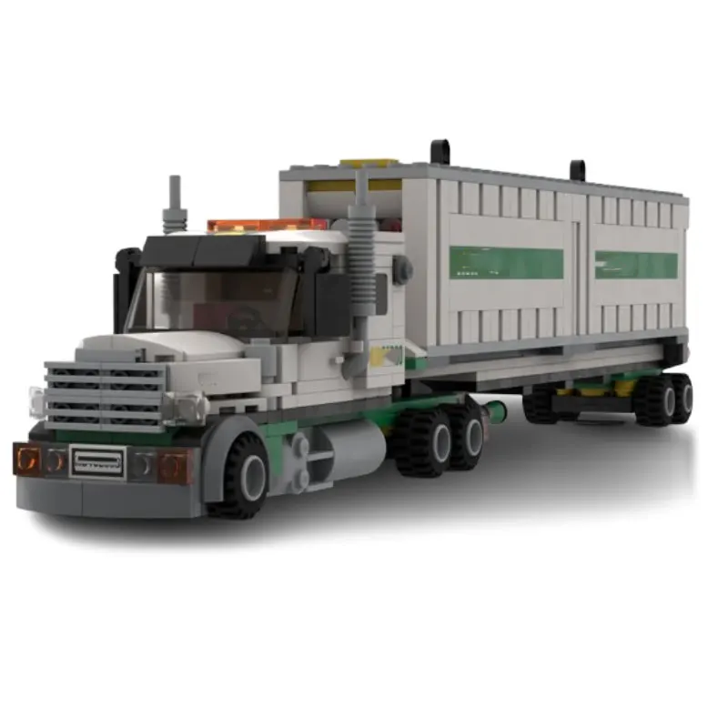 บล็อกตัวต่อขนาดเล็ก 487 ชิ้น รถบรรทุกขนส่งสินค้าสนามบิน MOC รถพ่วงบรรทุกตู้คอนเทนเนอร์ และรถบรรทุกห้องเย็น ของเล่นจำลองเป็นของขวัญ