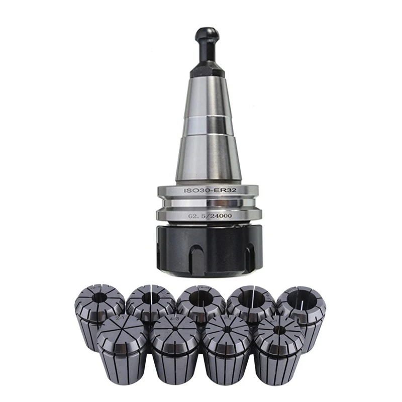 

ABKD 1X ISO30 ER32 Balance Collet Chuck G2.5 24000Rpm CNC Toolholder & 9Pcs ER32 Spring Collet Set 2/4/6/8/10/12/16/18/20Mm