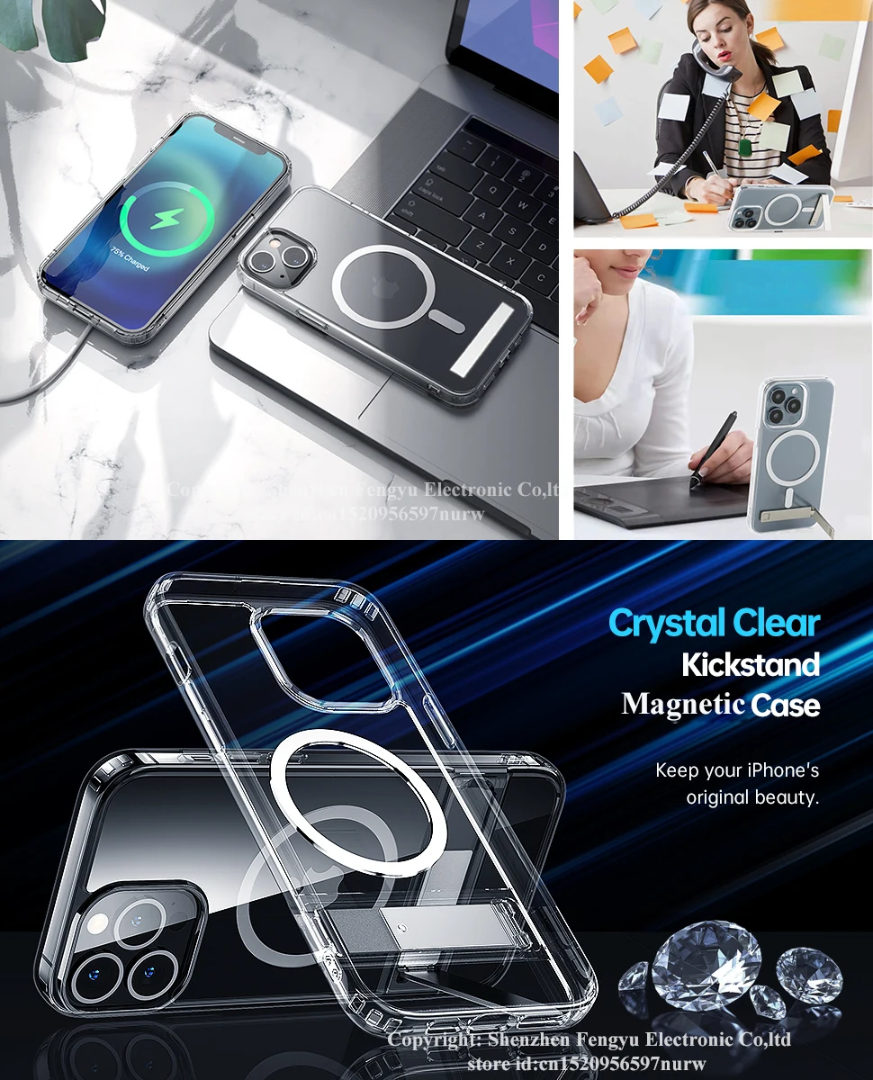 Magnetic Clear Phone Case for Magnet with Kickstand for iPhone 18 17 16 15 14 Pro Max 13 12 11 Plus Mini Shockproof Mobile Cover