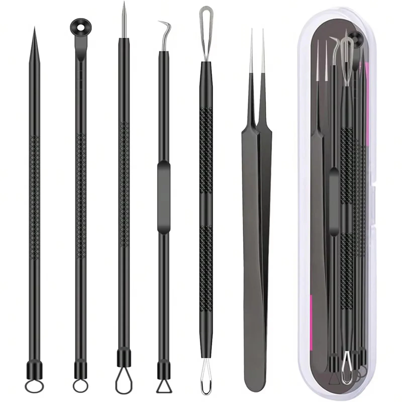 6 stks/set Acne Verwijdering Naald en Clip Rvs Tool Mee-eter Verwijderen Vlekken Gezichtsverzorging Schoonheid Facial Pore Clean