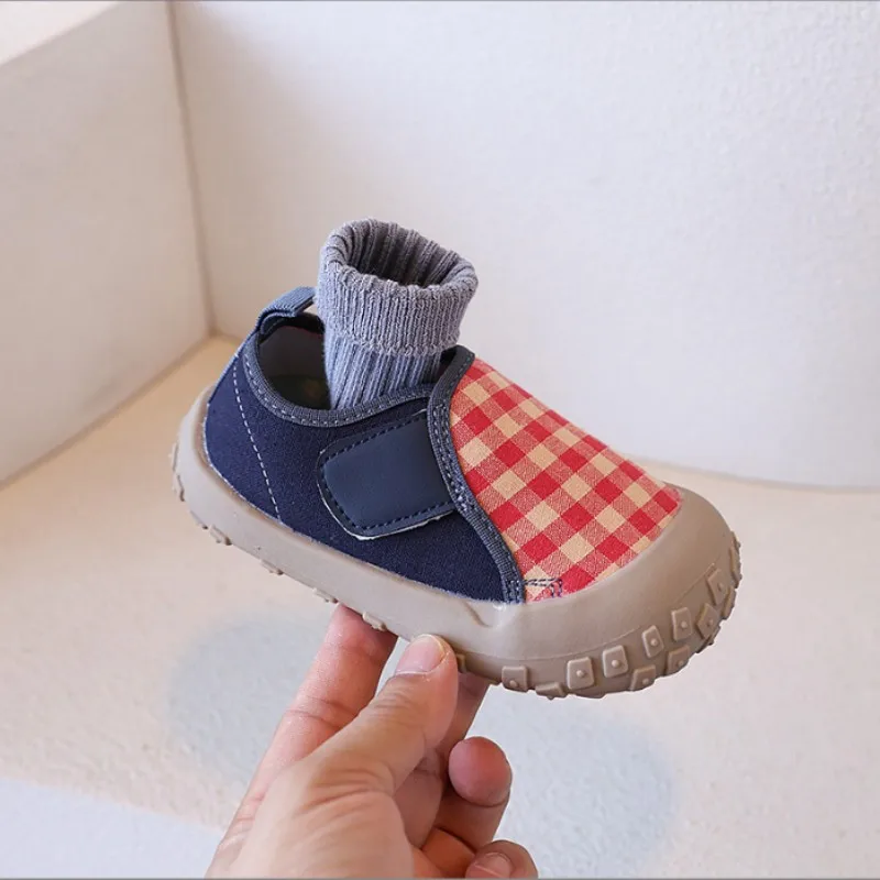 Spring Autumn Baby's New One-piece Canvas Shoes Boys Girls Spliced Color Blocking Wide Version Round toe Kindergarten Shoes23-28