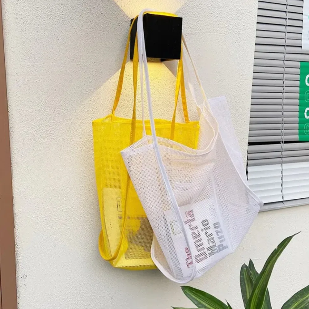 

Pouches Bag Organizer Nylon Mesh Shoulder Bag Transparent Pockets Beach Handbag Breathable Foldable Hollow Tote Bag Travel