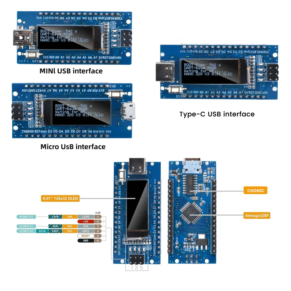

Nano V3.0,Nano Board ATmega328P CH340 Built-in 0.91'' OLED Display 128x32 SSD1306 IIC I2C Compatible for Arduino Nano V3.0