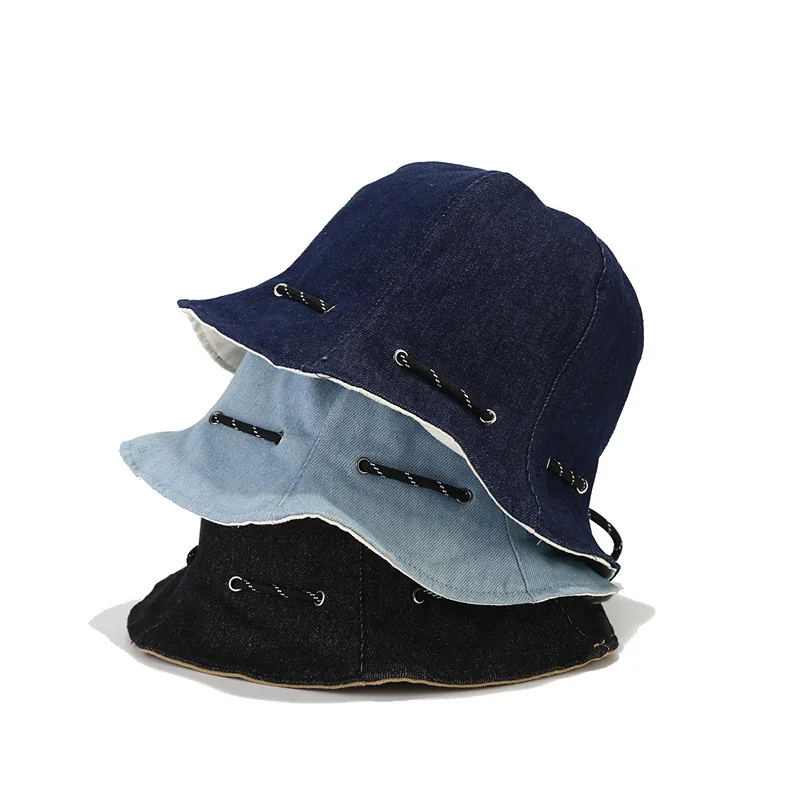 Two-sided Denim Fisherman Hat Portable Dual-use Cap Multifunction Short Brim Light Outdoor Women Men Slung Backpack Panama Hats